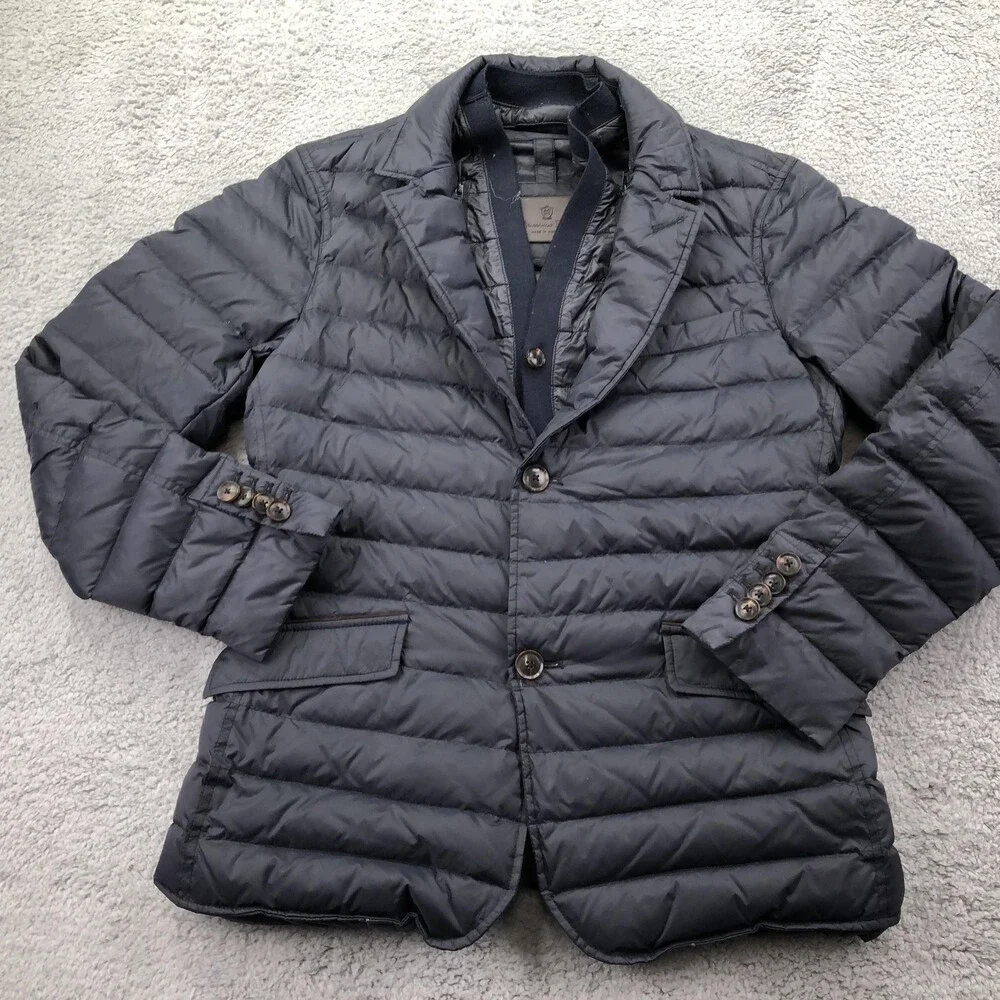 Massimo Dutti Blazer Mens Medium Blue Feather Down Puffer Sport Coat Jacket